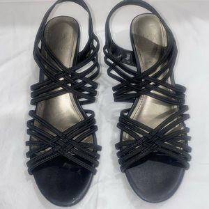 Black strappy kitten heels